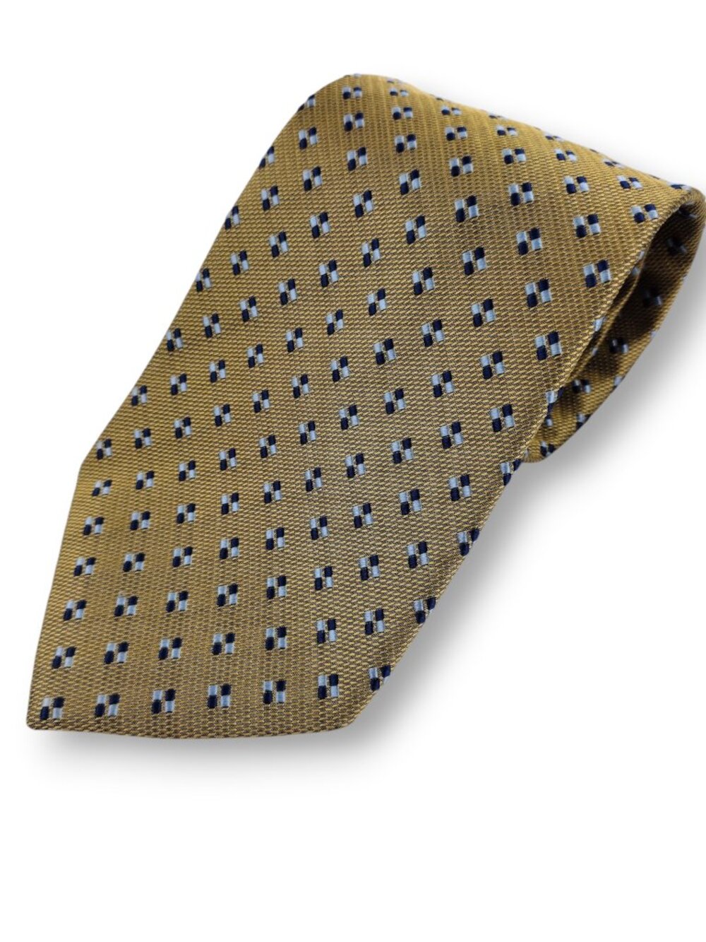 Vintage 1990s Jos A Bank Dark Gold Geometric Woven Silk Necktie 4 x 56.5